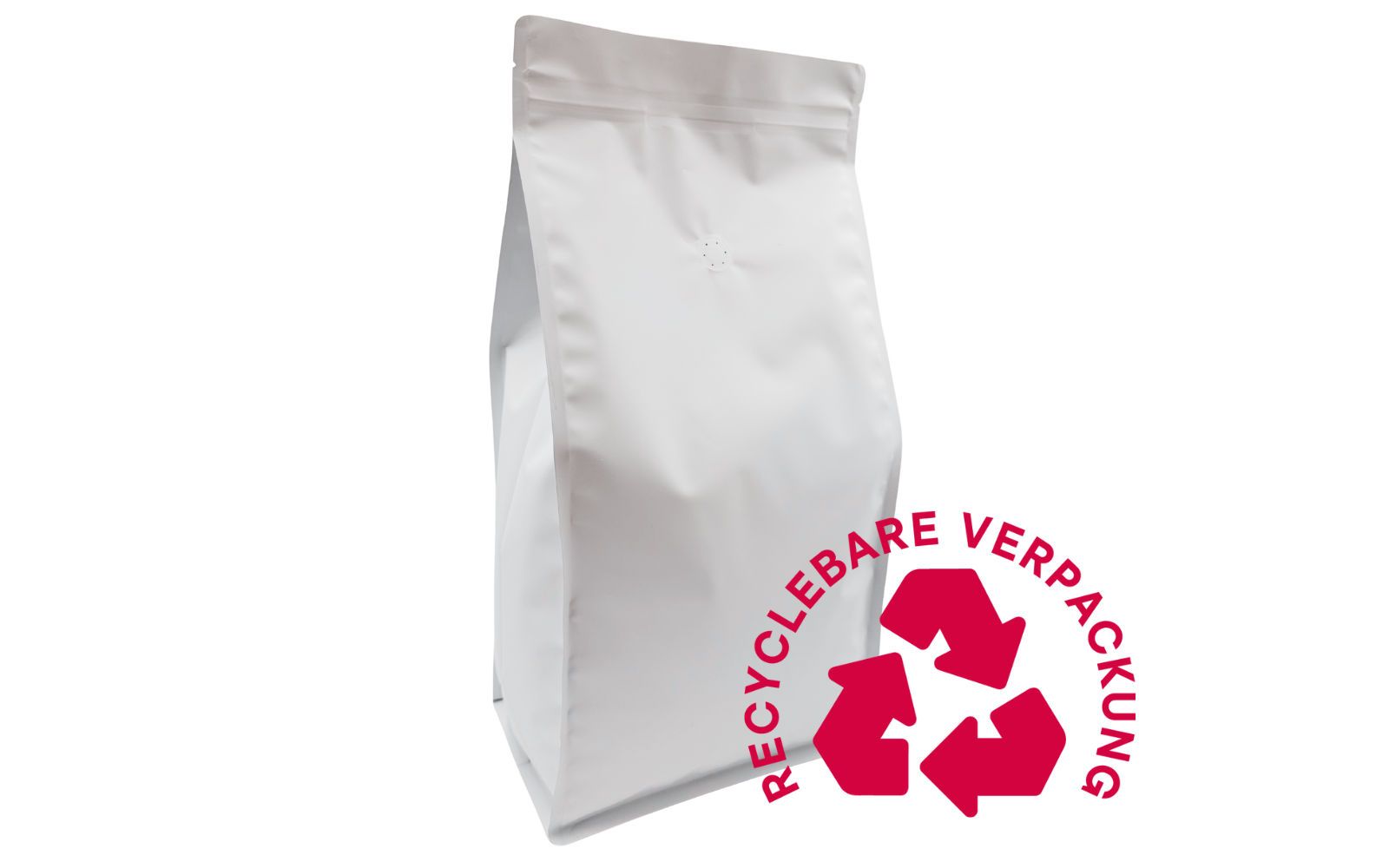 120 Stk. ♺ Kaffeebeutel für 3KG in weiß-matt, Flachbodenbeutel RECYCLINGFÄHIG inkl. Ventil, Top-Zipper und Aromaschutz