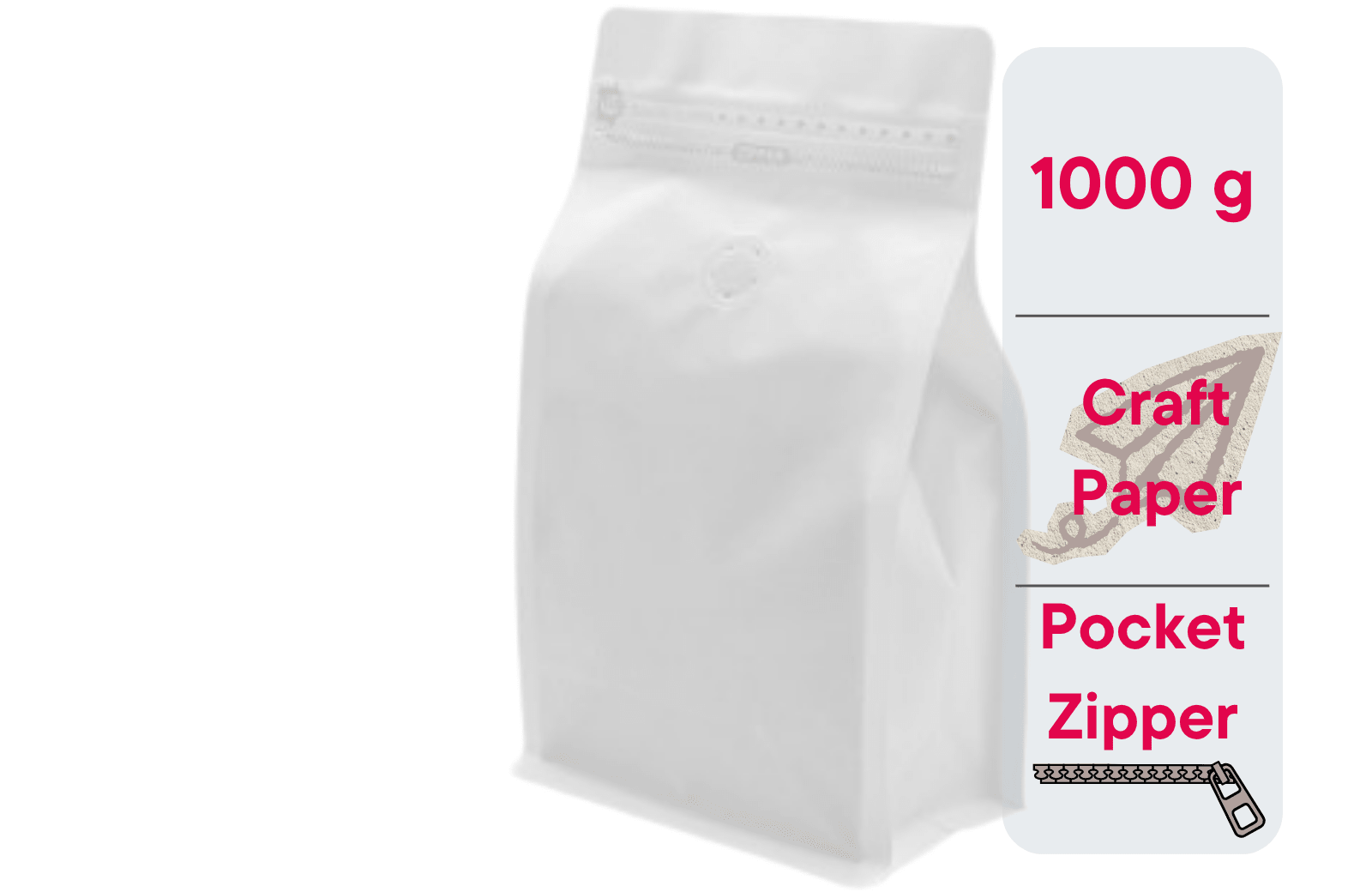 500 St. Kaffeebeutel für 1.000g Flachbodenbeutel aus Kraftpapier WEISS inkl. Ventil, Front Zipper und Aromaschutz - kaffeeverpackung.com - Kaffeebeutel mit Ventil