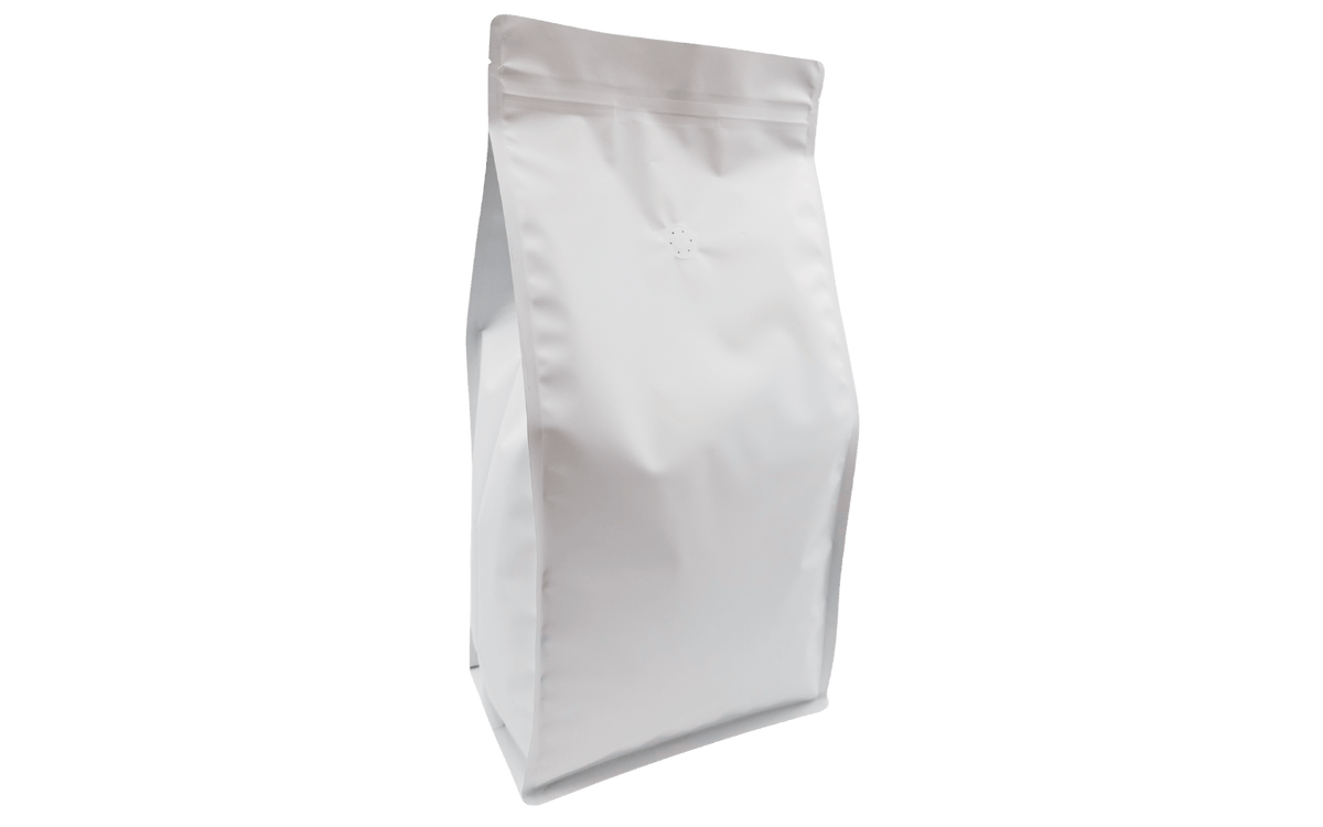 120 Stk. ♺ Kaffeebeutel für 3KG in weiß - matt, Flachbodenbeutel RECYCLINGFÄHIG inkl. Ventil, Top - Zipper und Aromaschutz - kaffeeverpackung.com