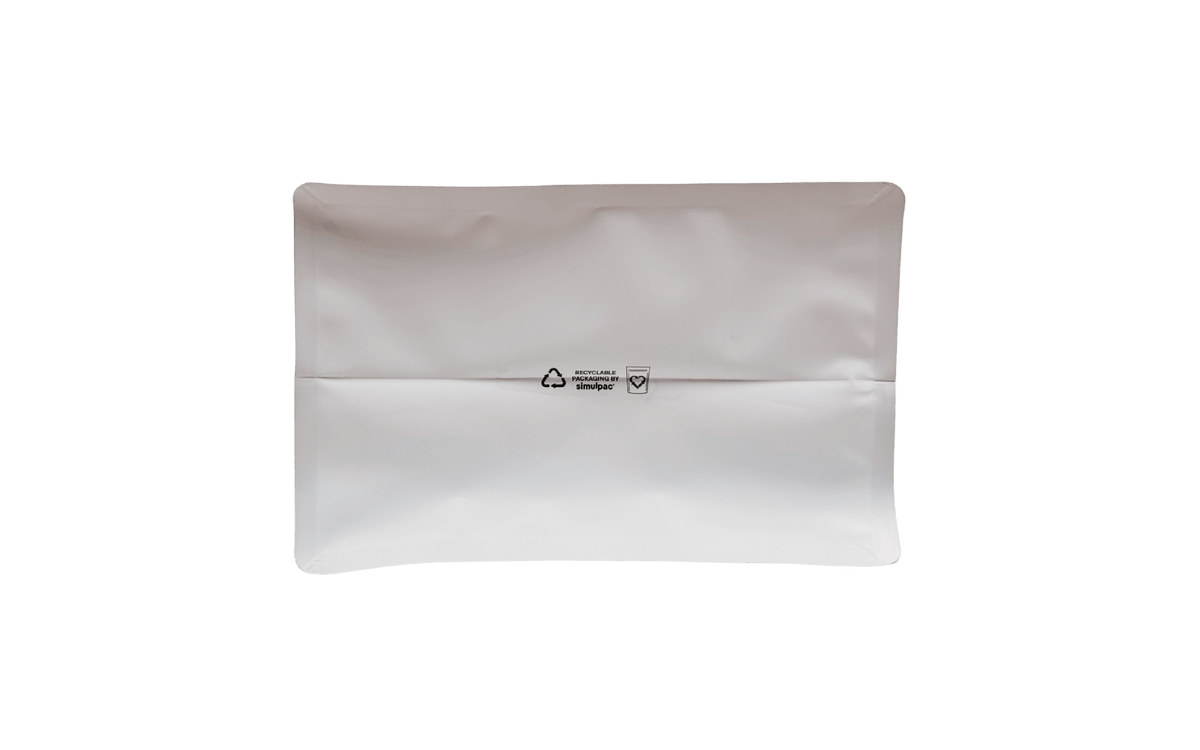 120 Stk. ♺ Kaffeebeutel für 3KG in weiß - matt, Flachbodenbeutel RECYCLINGFÄHIG inkl. Ventil, Top - Zipper und Aromaschutz - kaffeeverpackung.com