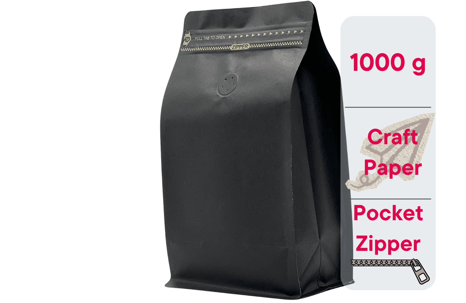 500 St. Kaffeebeutel für 1.000g Flachbodenbeutel aus Kraftpapier SCHWARZ inkl. Ventil, Front Zipper und Aromaschutz - kaffeeverpackung.com - Kaffeebeutel mit Ventil