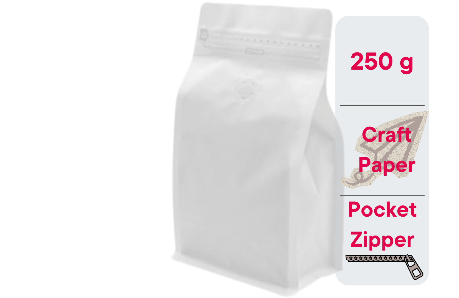 500 St. Kaffeebeutel für 250g Flachbodenbeutel aus Kraftpapier WEISS inkl. Ventil, Front Zipper und Aromaschutz - kaffeeverpackung.com - Kaffeebeutel mit Ventil