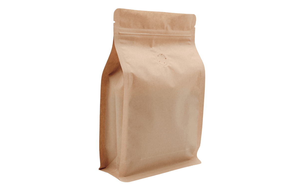 500 St. Kaffeebeutel für 1.000g Flachbodenbeutel aus Kraftpapier BRAUN inkl. Ventil, Top - Zipper und Aromaschutz) - kaffeeverpackung.com