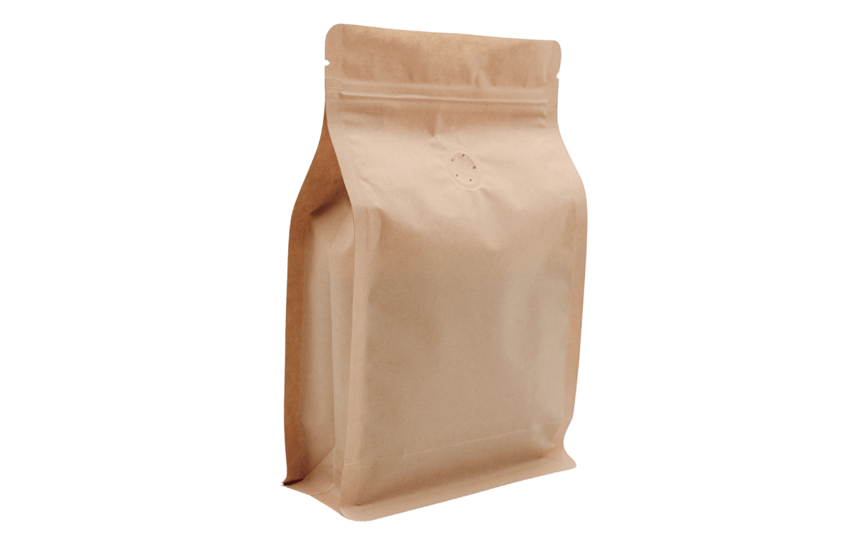 500 St. Kaffeebeutel für 1.000g Flachbodenbeutel aus Kraftpapier BRAUN inkl. Ventil, Top - Zipper und Aromaschutz) - kaffeeverpackung.com