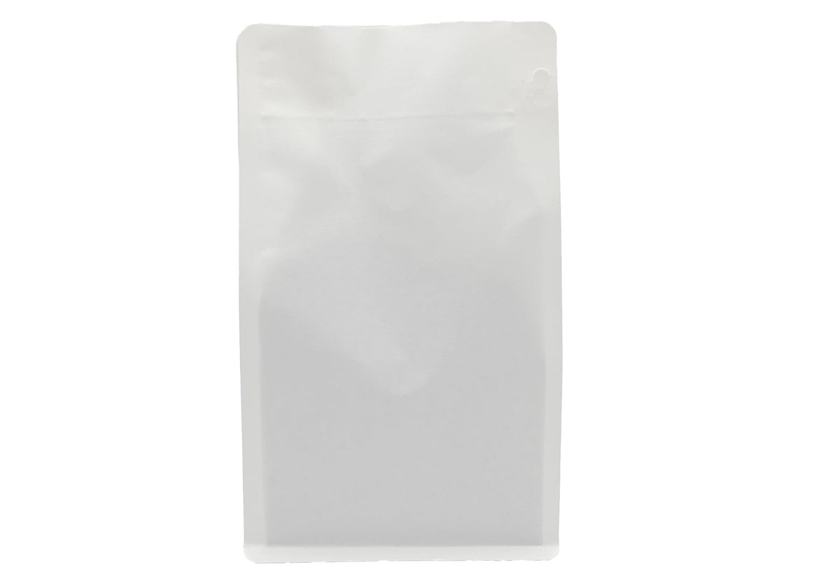 500 St. Kaffeebeutel für 500g Flachbodenbeutel aus Kraftpapier WEISS inkl. Ventil, Front Zipper und Aromaschutz - kaffeeverpackung.com