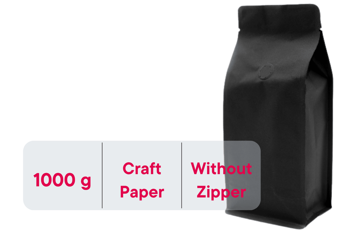 500 Stk. Kaffeebeutel für 1.000g, Flachbodenbeutel aus Kraftpapier SCHWARZ inkl. Ventil - kaffeeverpackung.com - Kaffeebeutel mit Ventil