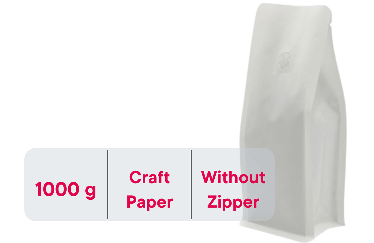 500 Stk. Kaffeebeutel für 1.000g, Flachbodenbeutel aus Kraftpapier WEISS inkl. Ventil - kaffeeverpackung.com - Kaffeebeutel mit Ventil