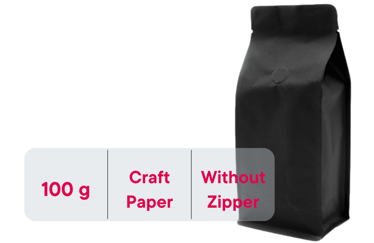 500 Stk. Kaffeebeutel für 100g, Flachbodenbeutel aus Kraftpapier SCHWARZ inkl. Ventil - kaffeeverpackung.com - Kaffeebeutel mit Ventil