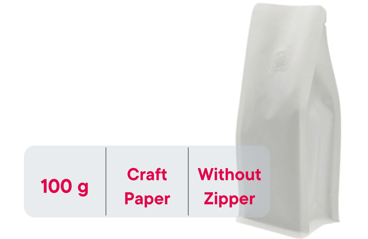 500 Stk. Kaffeebeutel für 100g, Flachbodenbeutel aus Kraftpapier WEISS inkl. Ventil - kaffeeverpackung.com - Kaffeebeutel mit Ventil