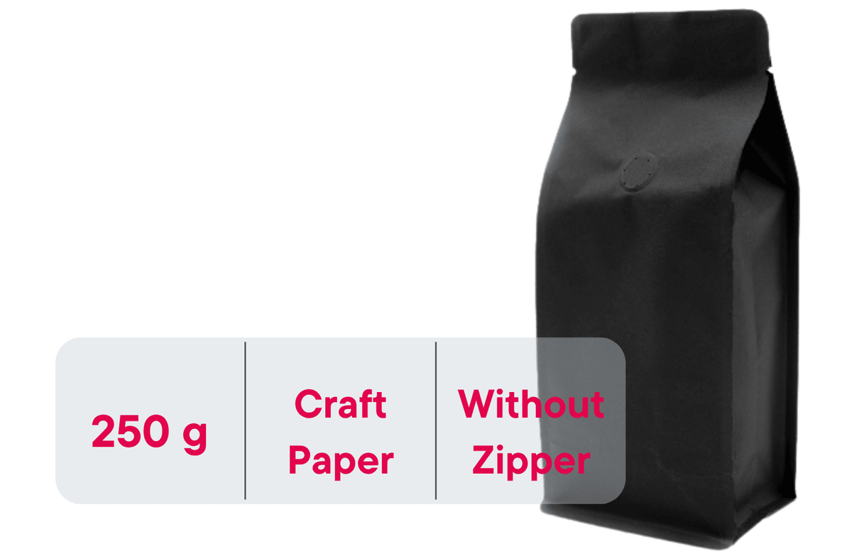 500 Stk. Kaffeebeutel für 250g, Flachbodenbeutel aus Kraftpapier SCHWARZ inkl. Ventil - kaffeeverpackung.com - Kaffeebeutel mit Ventil