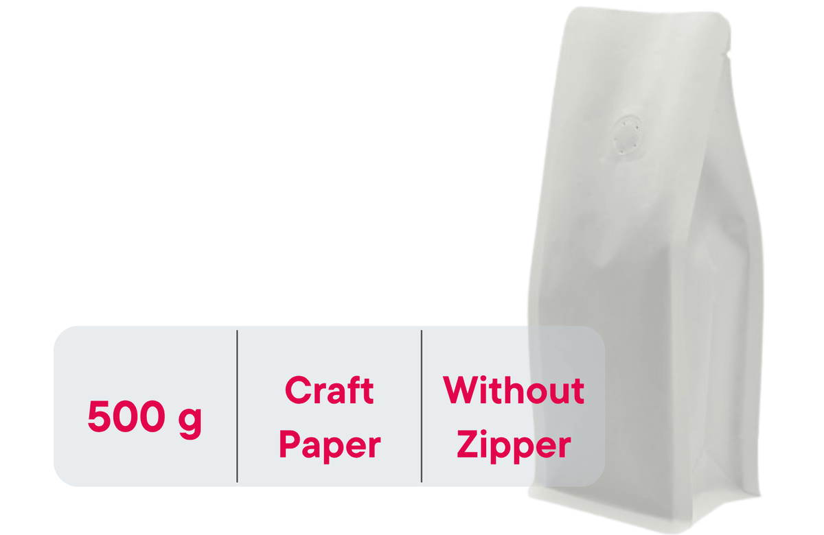 500 Stk. Kaffeebeutel für 500g, Flachbodenbeutel aus Kraftpapier WEISS inkl. Ventil - kaffeeverpackung.com - Kaffeebeutel mit Ventil