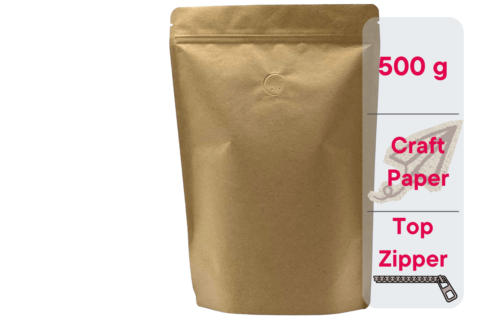 500 Stk. Kaffeebeutel für 500g, Standbodenbeutel/Doypack aus Kraftpapier BRAUN inkl. Ventil - kaffeeverpackung.com - Kaffeebeutel mit Ventil