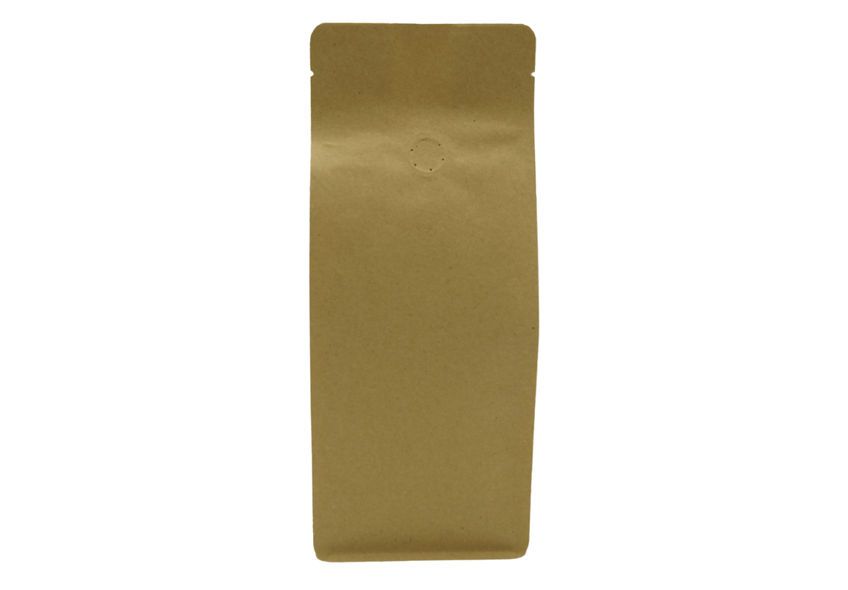 500 Stk. Kaffeebeutel für 1.000g, Flachbodenbeutel aus Kraftpapier BRAUN inkl. Ventil - kaffeeverpackung.com