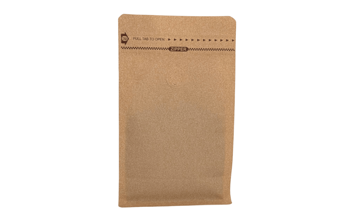 500 Stk. ♺ Kaffeebeutel für 1.000g in BRAUN PAPERLOOK, Flachbodenbeutel aus MONO - Material, inkl. Ventil, Front - Zipper und Aromaschutz - kaffeeverpackung.com