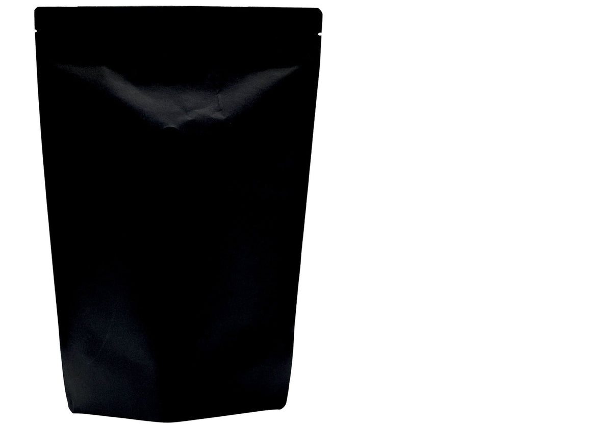 500 Stk. Kaffeebeutel für 1.000g, Standbodenbeutel/Doypack aus Kraftpapier SCHWARZ inkl. Ventil - kaffeeverpackung.com