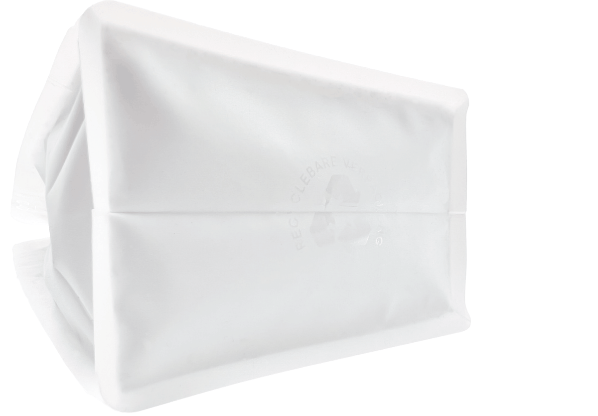 500 Stk. ♺ Kaffeebeutel für 500g in weiss - matt, Flachbodenbeutel RECYCLINGFÄHIG inkl. Ventil, Front - Zipper und Aromaschutz, mit Paper - Touch - kaffeeverpackung.com