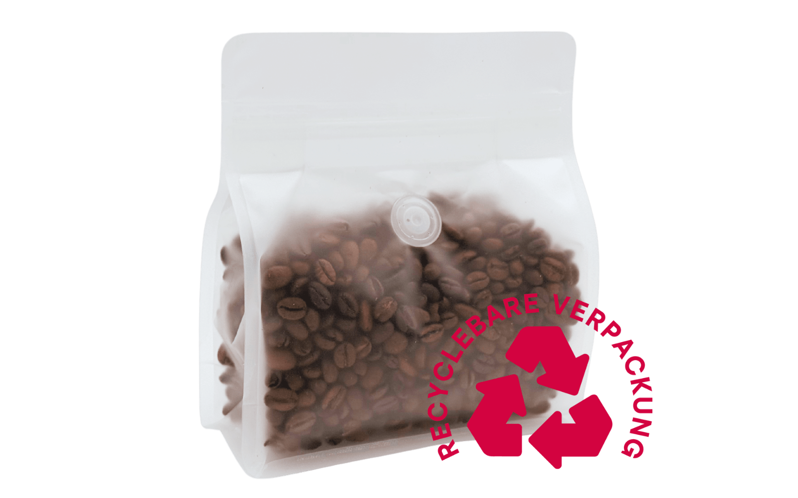 600 Stk. ♺ Kaffeebeutel für 150g in transparent - matt, Flachbodenbeutel RECYCLINGFÄHIG inkl. Ventil, Top - Zipper und Aromaschutz - kaffeeverpackung.com