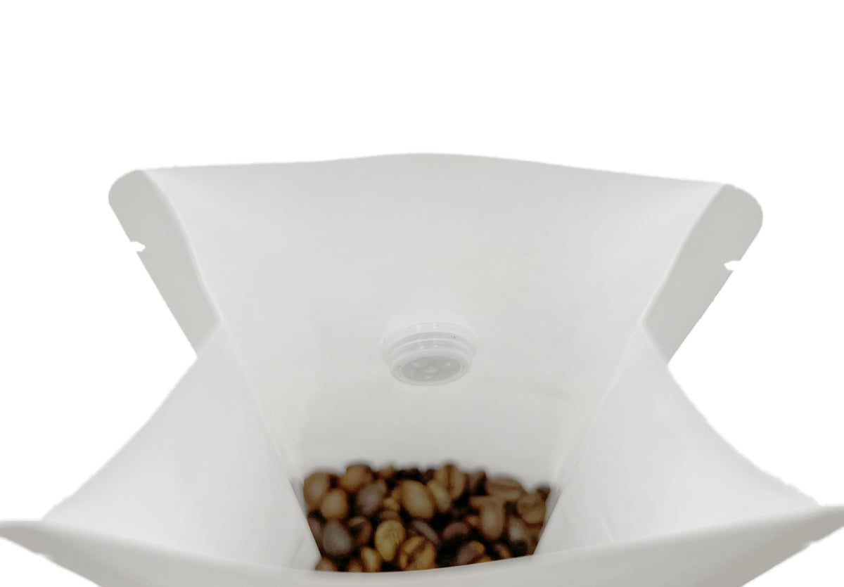 500 Stk. Kaffeebeutel für 500g, Flachbodenbeutel aus Kraftpapier WEISS inkl. Ventil