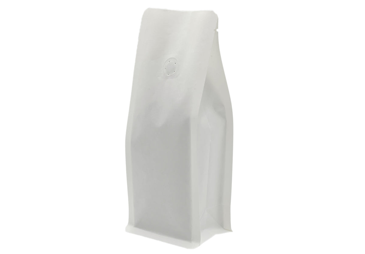 500 Stk. Kaffeebeutel für 500g, Flachbodenbeutel aus Kraftpapier WEISS inkl. Ventil