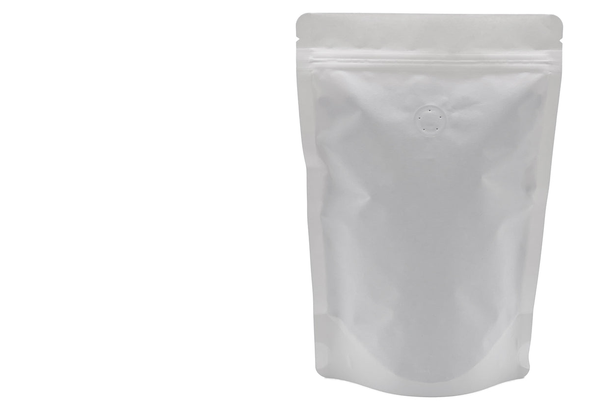 500 Stk. Kaffeebeutel für 1.000g, Standbodenbeutel/Doypack aus Kraftpapier WEISS inkl. Ventil