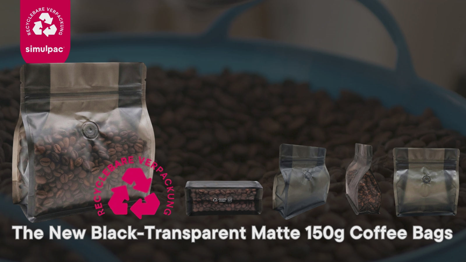 600 Stk. ♺ Kaffeebeutel für 150g in schwarz-transluzent-matt, Flachbodenbeutel RECYCLINGFÄHIG inkl. Ventil, Top-Zipper und Aromaschutz