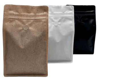 500 Stk. ♺ Kaffeebeutel Flachbodenbeutel RECYCLINGFÄHIG inkl. Ventil, Front-Zipper und Aromaschutz, mit Paper-Touch - kaffeeverpackung.com