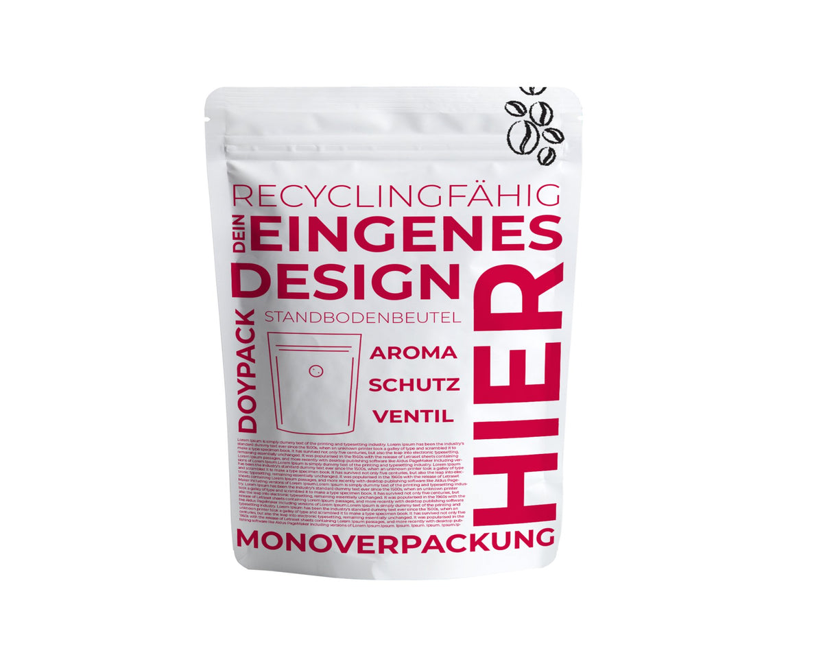 Kaffeetüten aus Monomaterial mit Deinem Design ab 1.000 St. im Digitaldruck - kaffeeverpackung.com